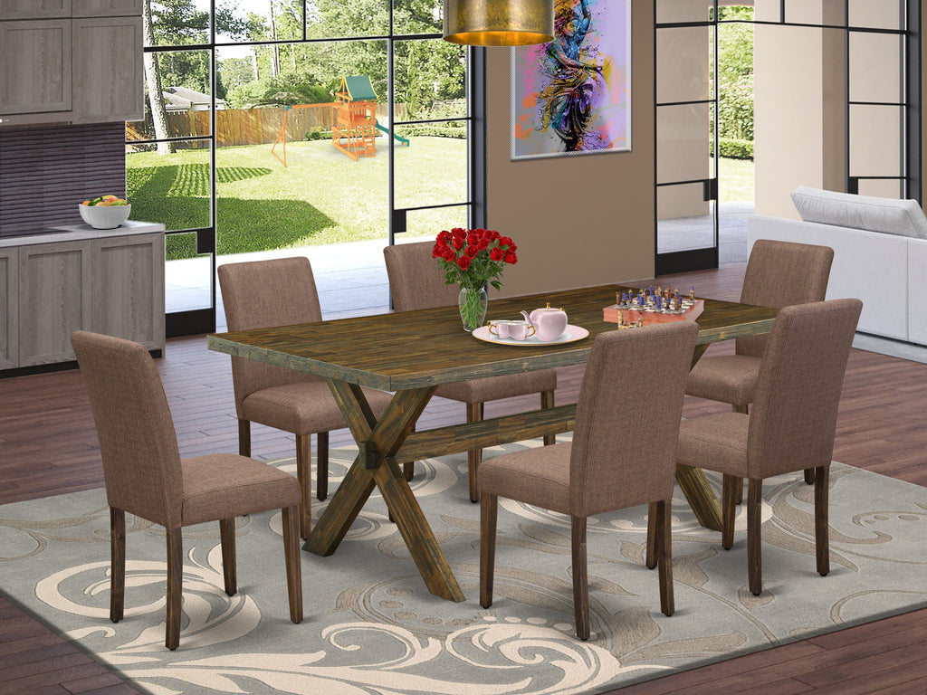 Discover a 7-Piece Dining Set with X777AI3YJ-O Rectangle Table, X-Legs & Linen Chairs