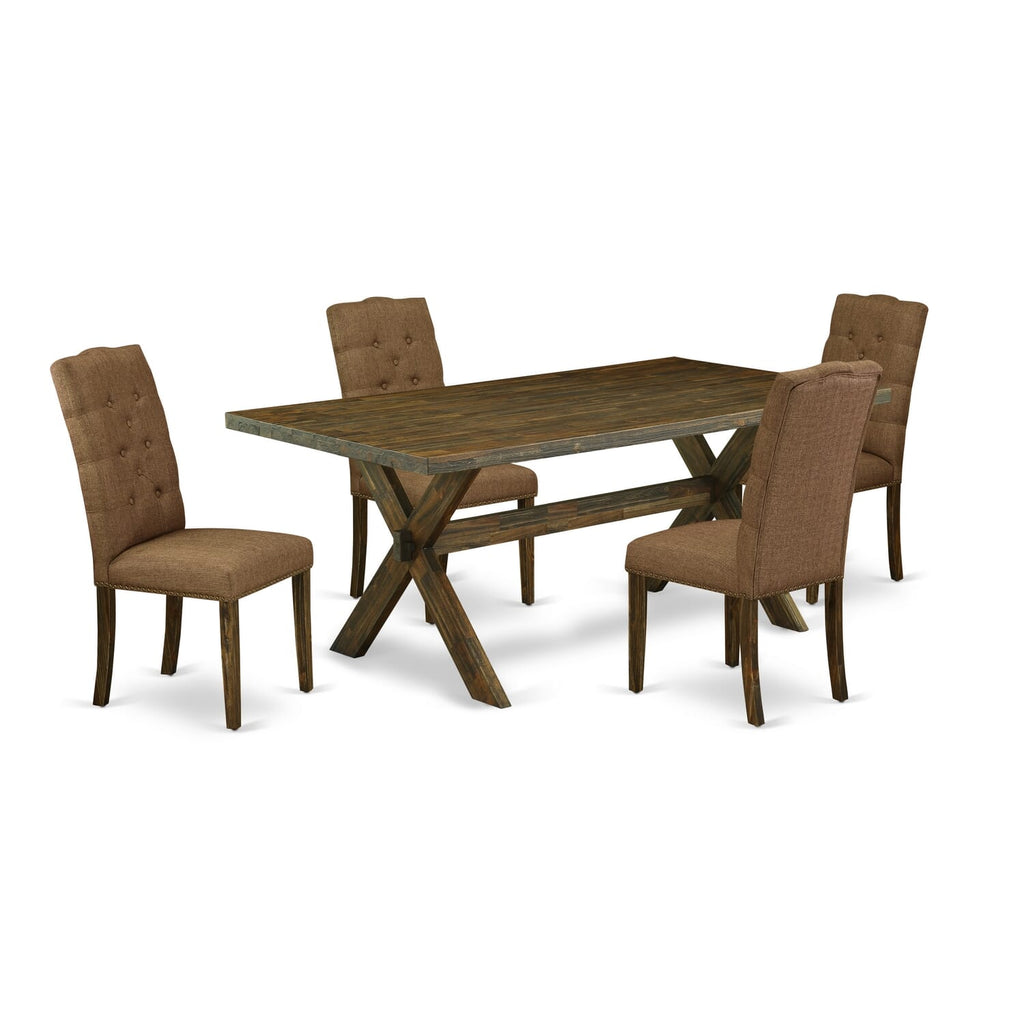 X777EIV3E-I 5-Piece Rectangle Dining Table Set with Parson Chairs and X-Style Legs, Varied Colors