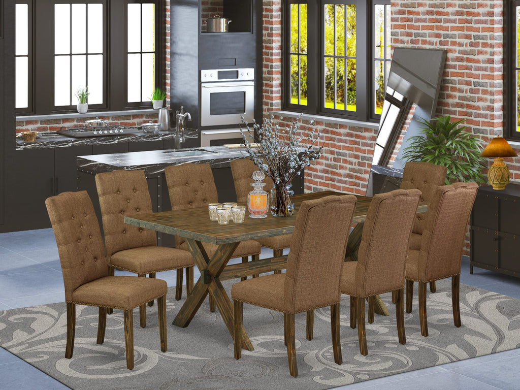 X777E6E8A-K Dining Set 9 Piece Package with Rectangle Table, X-Legs & 8 Linen Chairs - Multi-Color Bliss