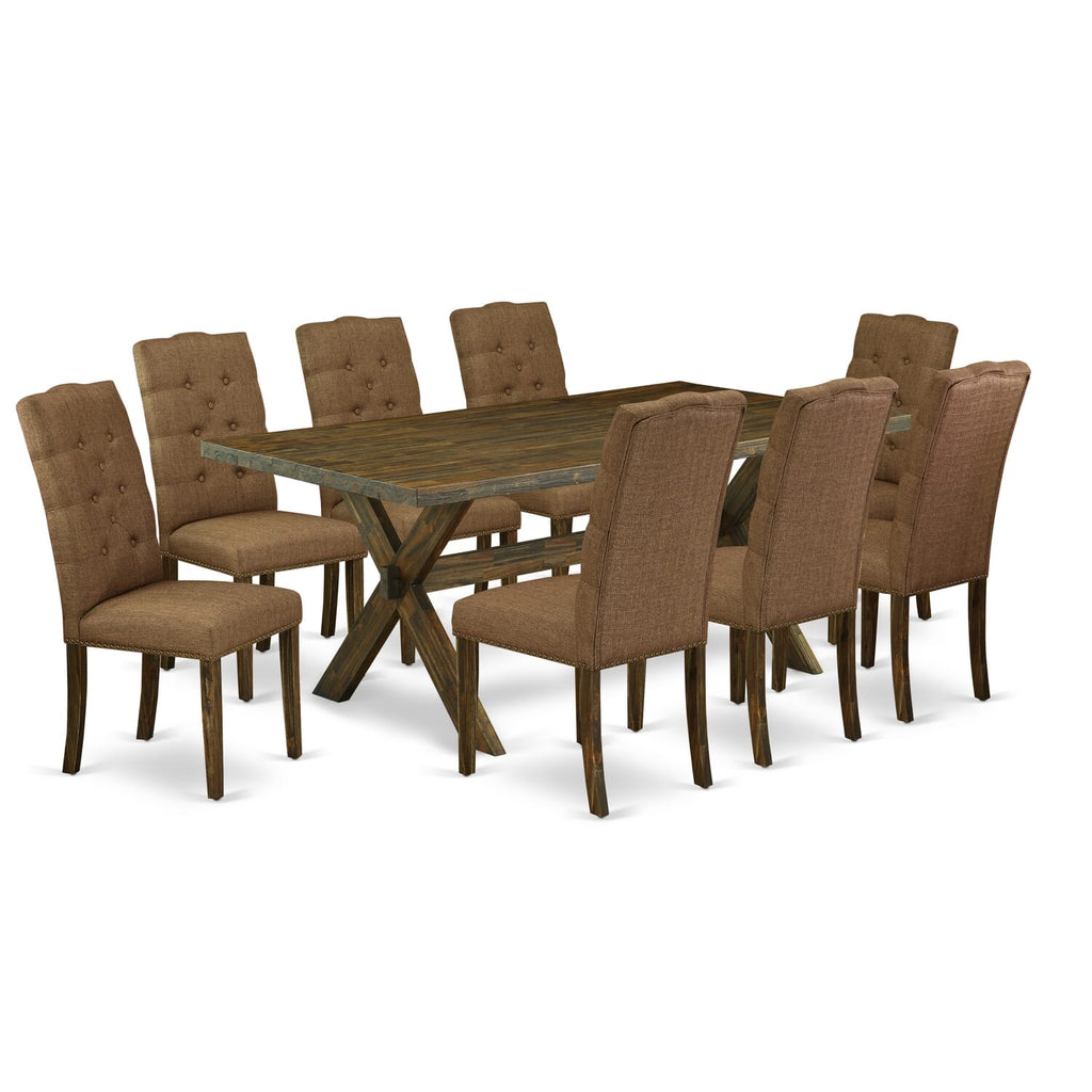 X777E6E8A-K Dining Set 9 Piece Package with Rectangle Table, X-Legs & 8 Linen Chairs - Multi-Color Bliss