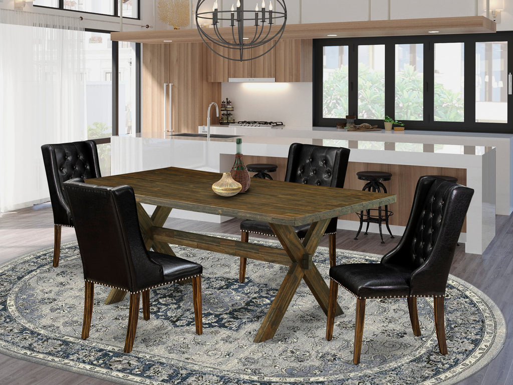 X777FDX5M-J 5-Piece Dining Set with Rectangular Table and 4 Black Parson Chairs, 40x72