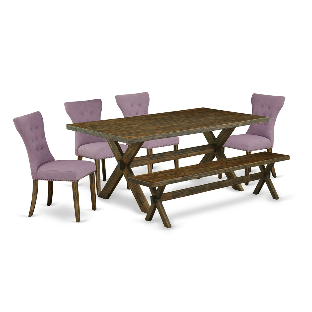 X777GP27L-3 6-Piece Dining Ensemble with Rectangular Table, X-Frame, Parson Chairs & Bench - Multi-Color
