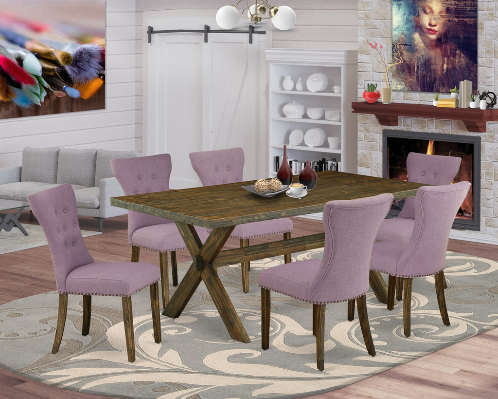 X777GSLCQ-0 7 Piece Dining Ensemble Featuring a Rectangular Table with X-Legs and 6 Upholstered Dahlia Chairs