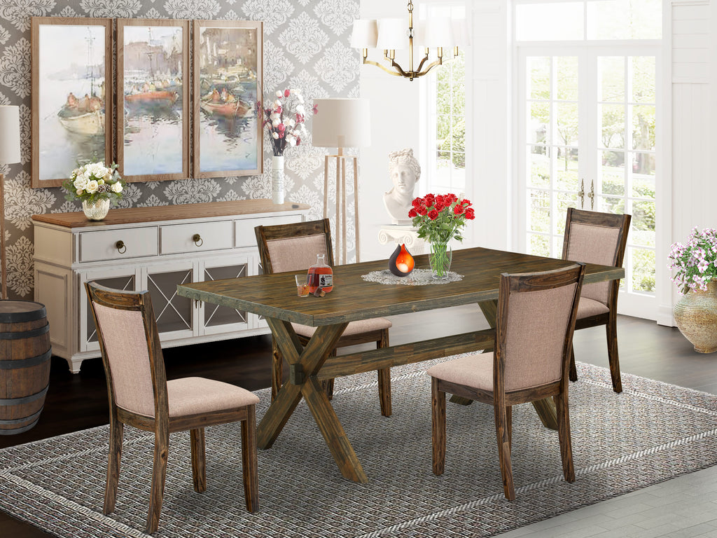 Sleek and Stylish 5-Piece Dining Ensemble X777ML3FB-3 Includes Rectangular Table with Crossed Legs and 4 Comfort Linen Chairs, Chic Multi-Tone