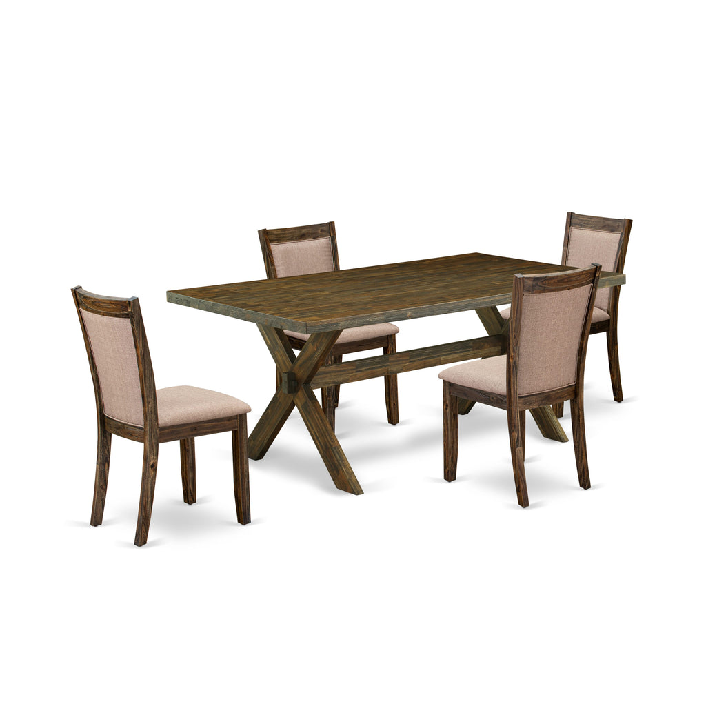Sleek and Stylish 5-Piece Dining Ensemble X777ML3FB-3 Includes Rectangular Table with Crossed Legs and 4 Comfort Linen Chairs, Chic Multi-Tone