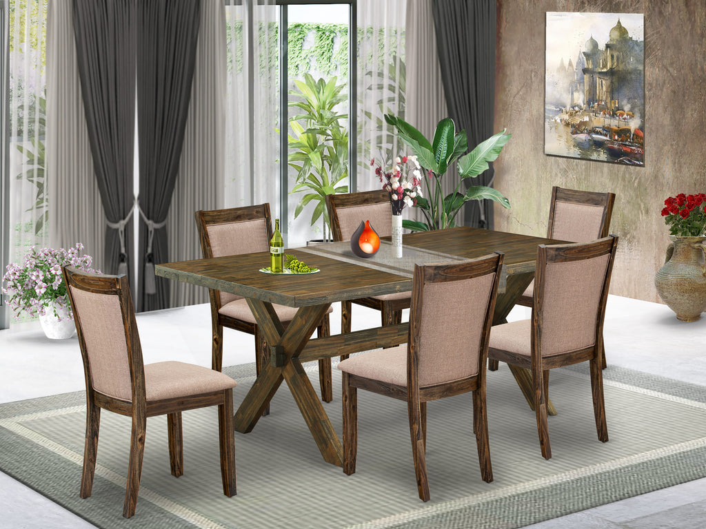 X777MRJCG-4 Sophisticated 7 Piece Dining Ensemble Featuring a Rectangular Table and 6 Upholstered Parson Chairs in Dark Khaki Fabric