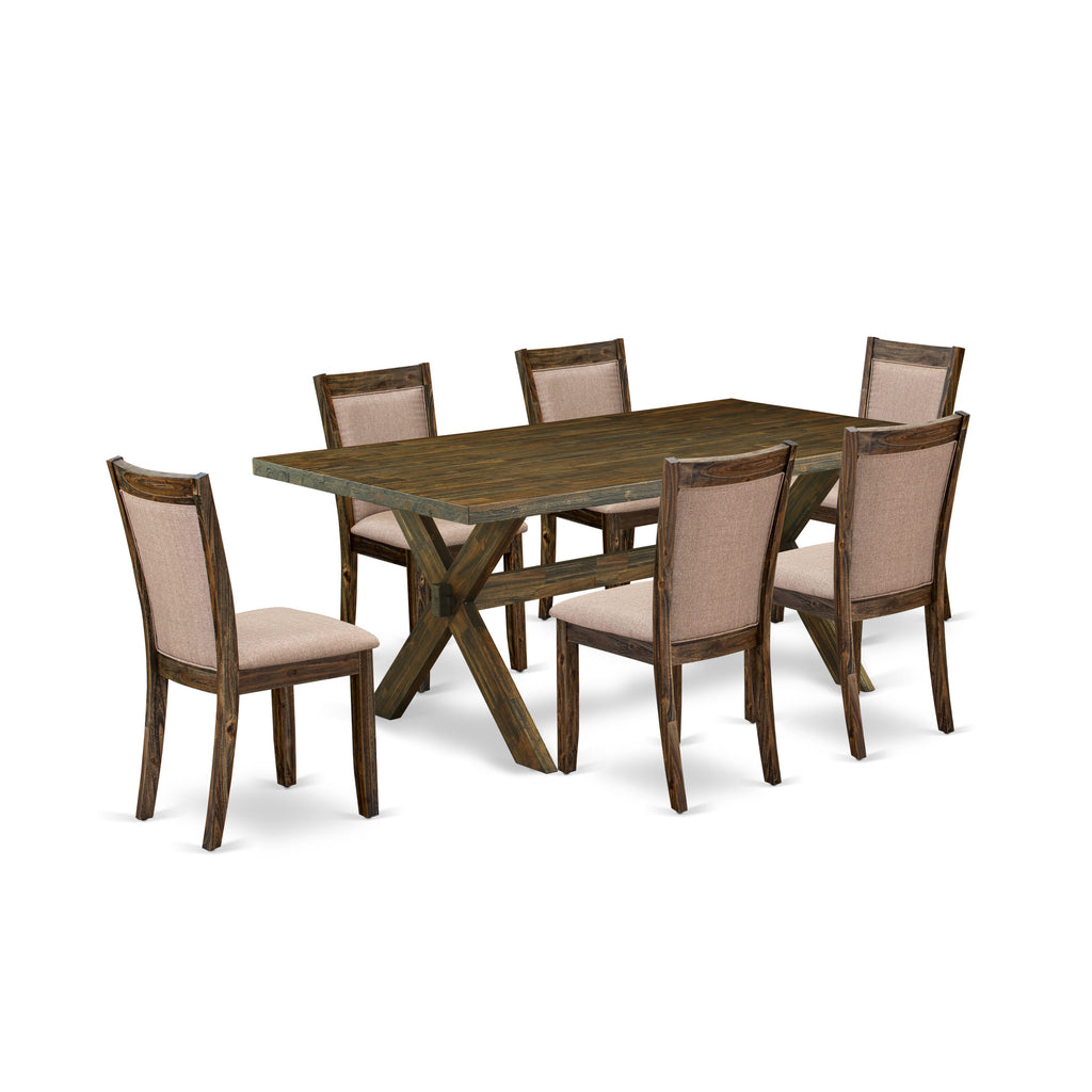 X777MRJCG-4 Sophisticated 7 Piece Dining Ensemble Featuring a Rectangular Table and 6 Upholstered Parson Chairs in Dark Khaki Fabric
