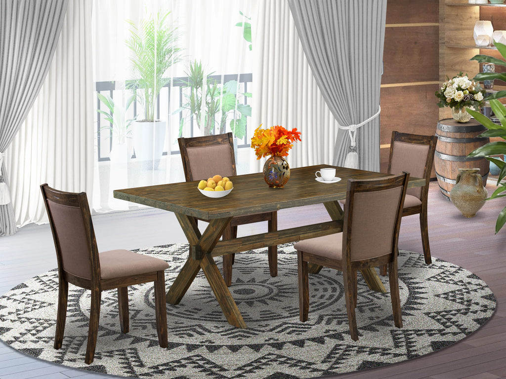 X777MXQ11-I 5-Piece Dining Set - Rectangular Table with X-Legs and 4 Upholstered Chairs in Multi-Color, 40x72 Inch