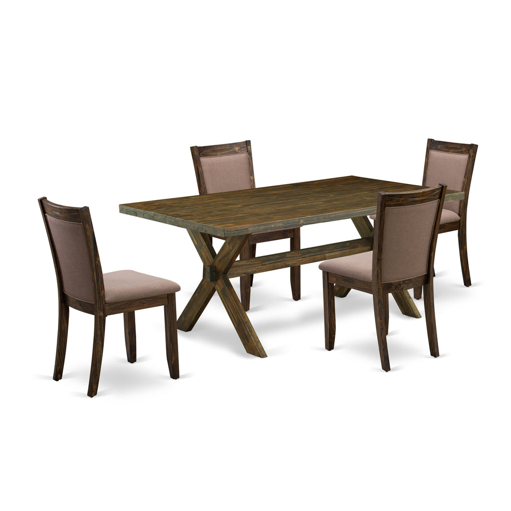 X777MXQ11-I 5-Piece Dining Set - Rectangular Table with X-Legs and 4 Upholstered Chairs in Multi-Color, 40x72 Inch