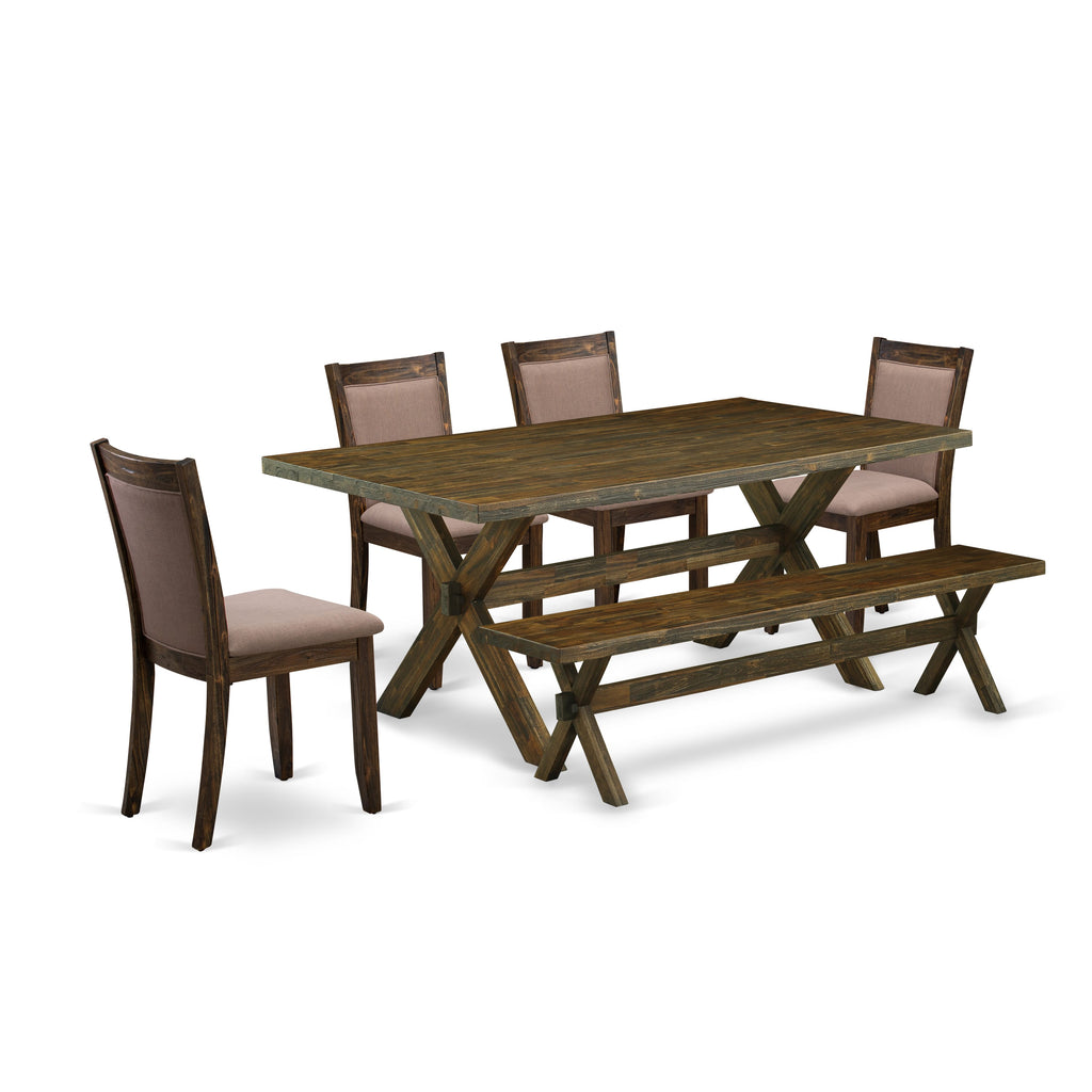 X777MXD4G-P 6 Piece Dining Ensemble with Rectangular Table, Parson Chairs & Multi-Color Bench, 40x72