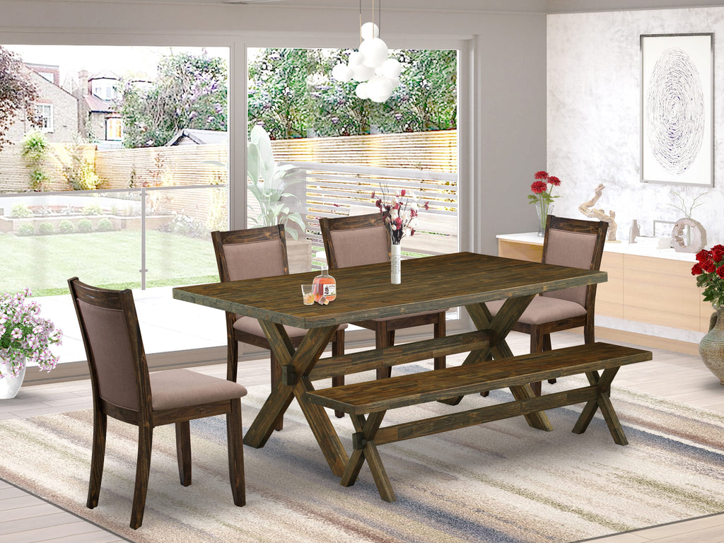 X777MXD4G-P 6 Piece Dining Ensemble with Rectangular Table, Parson Chairs & Multi-Color Bench, 40x72