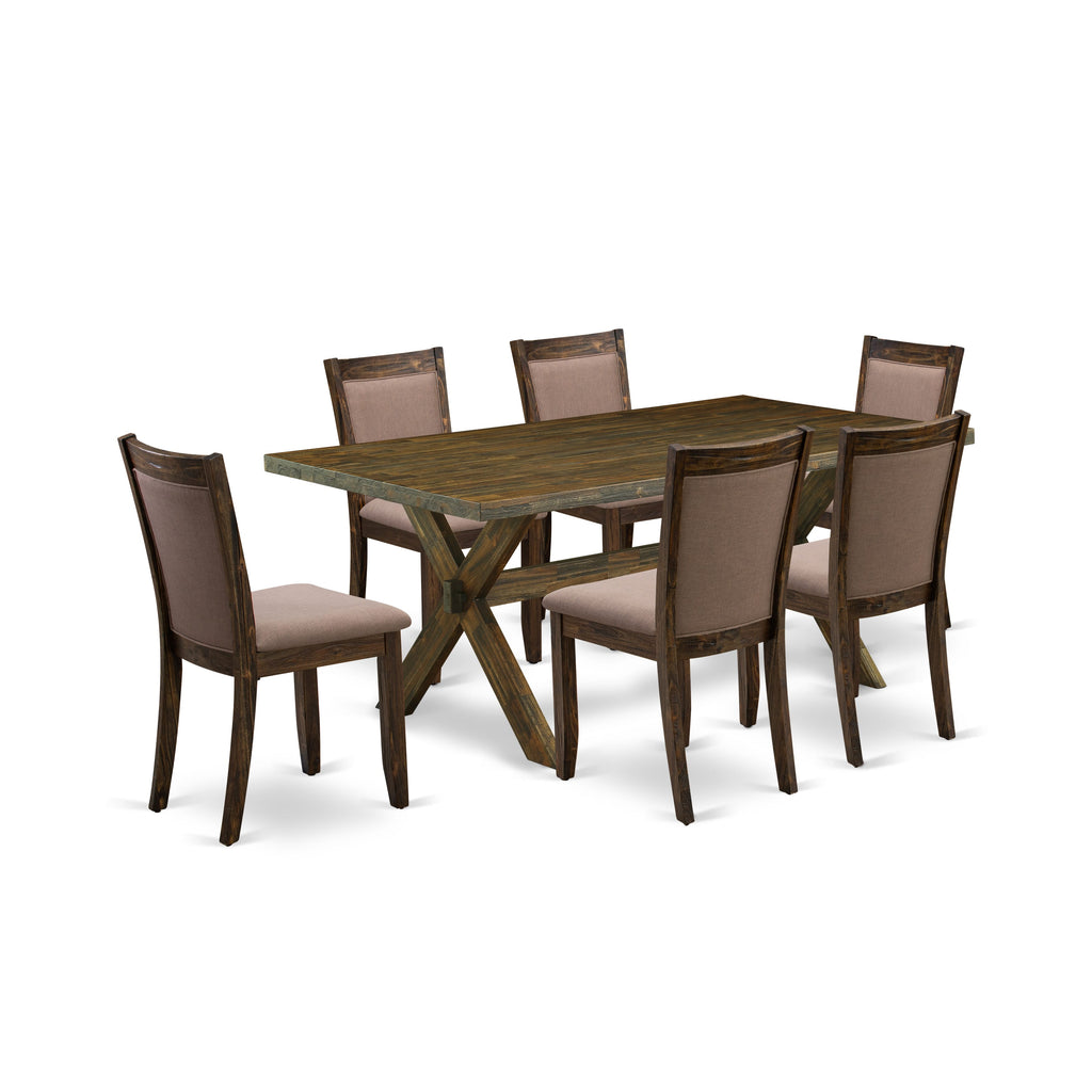 X777MSPDB-4 7-Piece Dining Ensemble with Table and Fabric Chairs in Coffee Tone, Multi-Color, 40x72