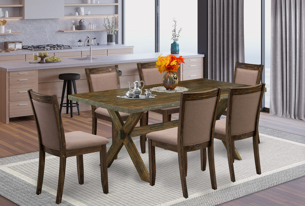 X777MSPDB-4 7-Piece Dining Ensemble with Table and Fabric Chairs in Coffee Tone, Multi-Color, 40x72