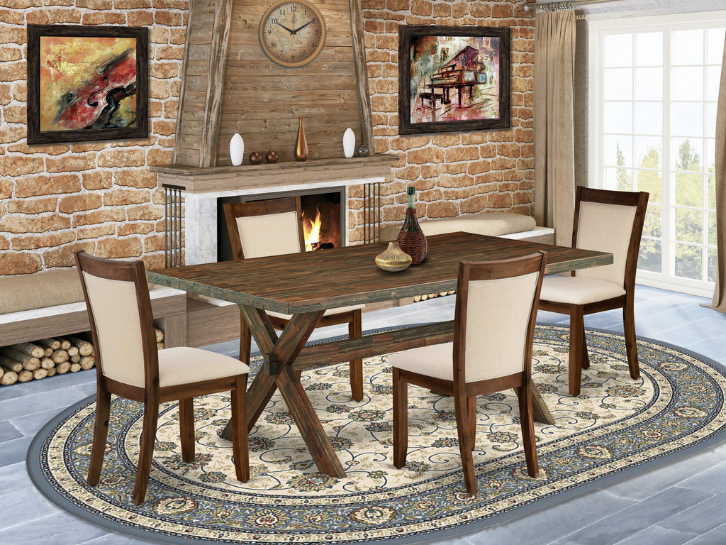 X777MI0LX-7 Dining Ensemble Rectangular Table with X-Legs and 4 Beige Parsons Chairs Set, 5 Piece, 40x72 Inch
