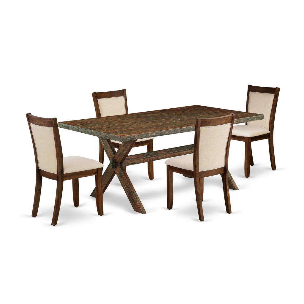X777MI0LX-7 Dining Ensemble Rectangular Table with X-Legs and 4 Beige Parsons Chairs Set, 5 Piece, 40x72 Inch