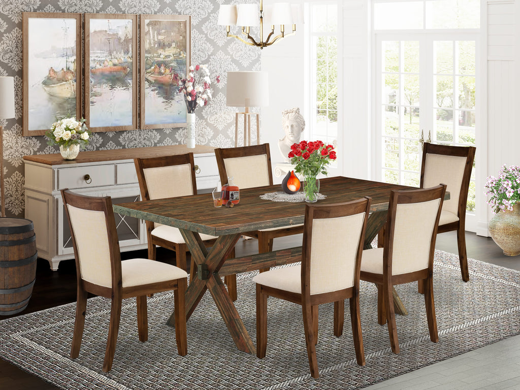 X777M1ABS-4 Elegant Dining Ensemble 7-Piece Set with Rectangle Table and 6 Beige Upholstered Chairs, Multi-Color Design