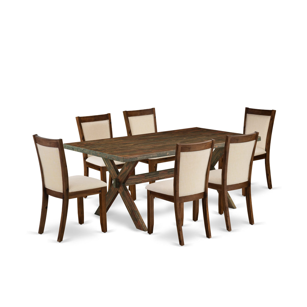 X777M1ABS-4 Elegant Dining Ensemble 7-Piece Set with Rectangle Table and 6 Beige Upholstered Chairs, Multi-Color Design