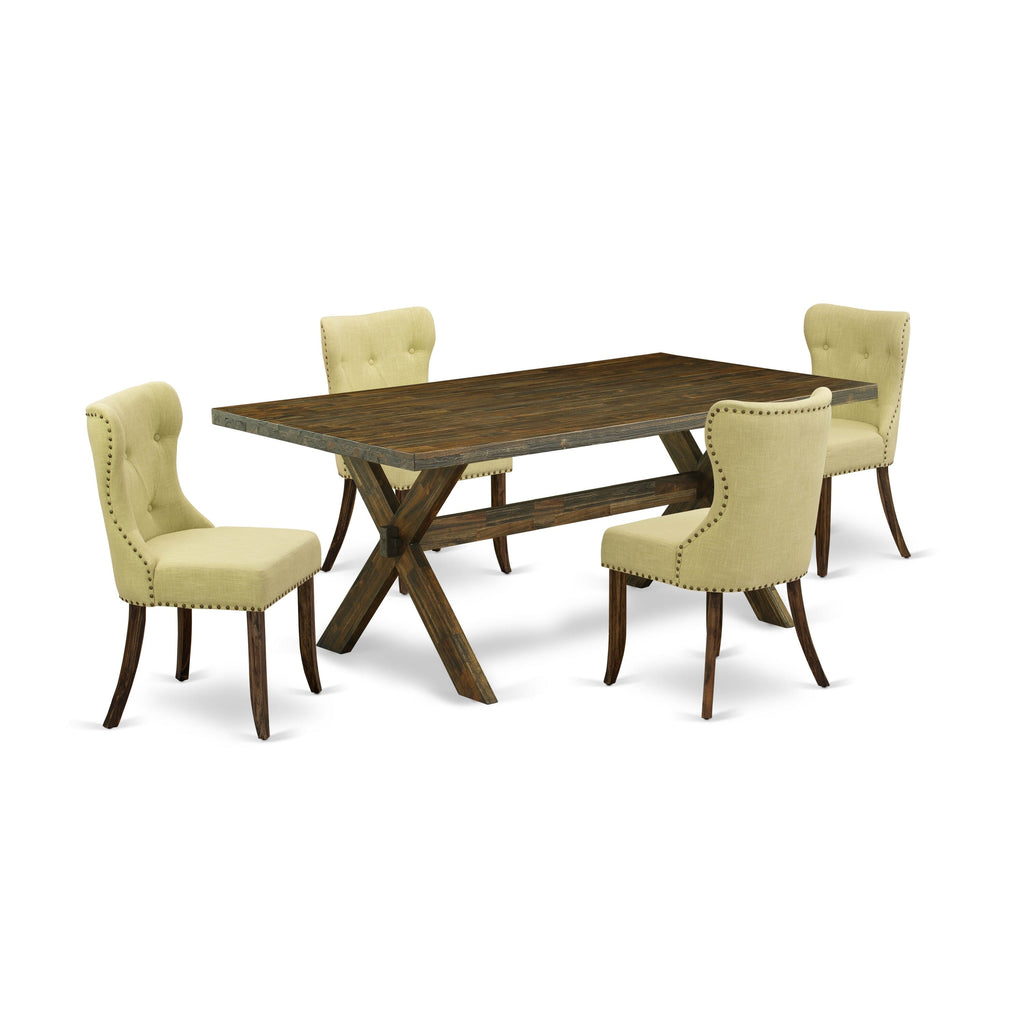 X777SPEBH-Z 5-Piece Dining Set with Rectangular Table and Parson Chairs, Multi-Color, 40x72 Inches