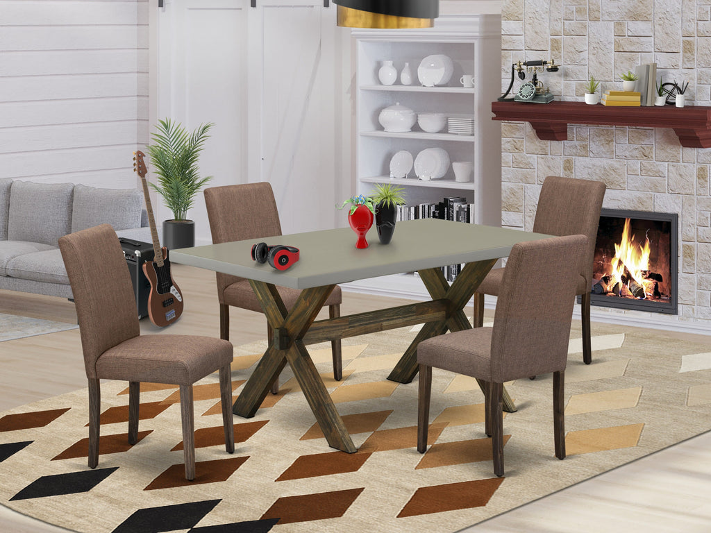 X796A8ZKC-8 Elegant 5-Piece Dining Ensemble with Rectangle Table & Sable Linen Chairs - Multi-Colored