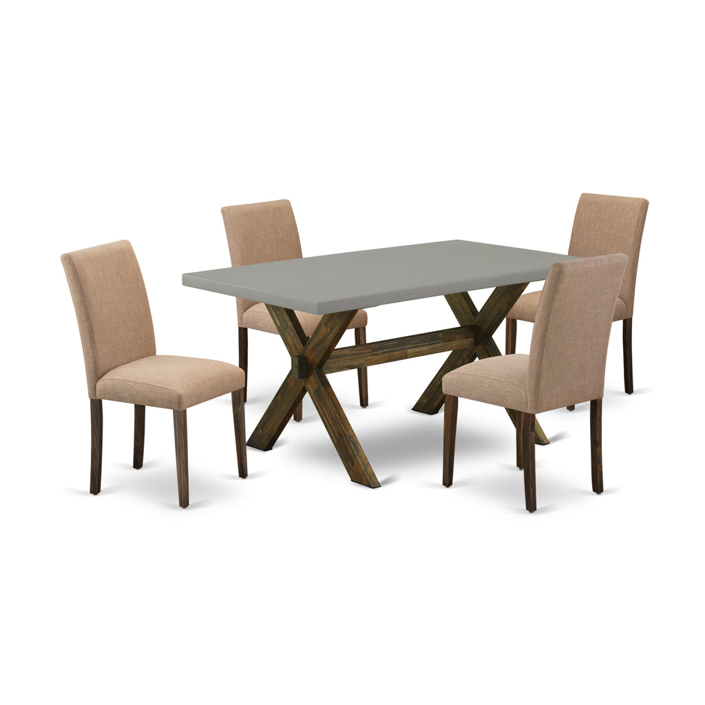X796A8ZKC-8 Elegant 5-Piece Dining Ensemble with Rectangle Table & Sable Linen Chairs - Multi-Colored