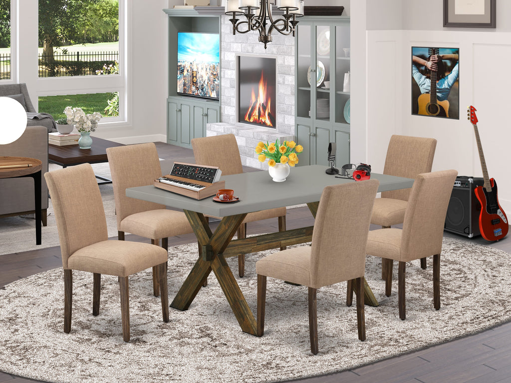 X796ANU9C-W 7-Piece Dining Set with Rectangle Table & 6 Linen Chairs in Multi-Color 36x60 Inch