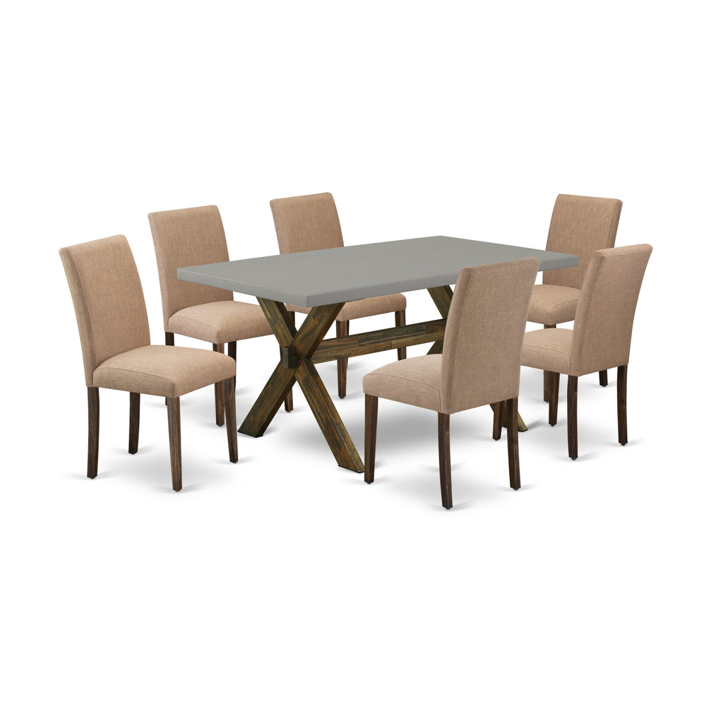 X796ANU9C-W 7-Piece Dining Set with Rectangle Table & 6 Linen Chairs in Multi-Color 36x60 Inch