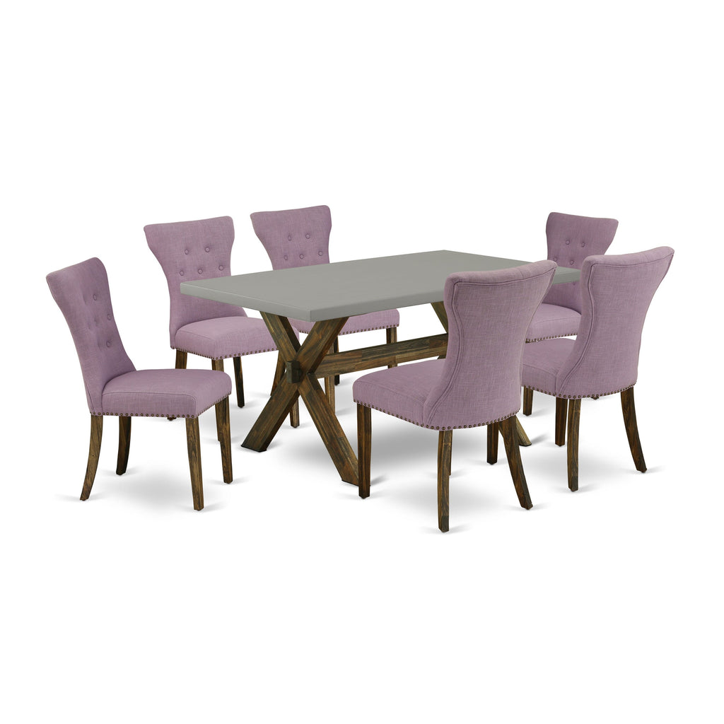 X796GI85B-K 7 Piece Dining Ensemble with 36x60'' X-Leg Table & Parson Chairs in Linen Fabric