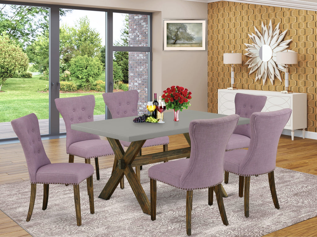 X796GI85B-K 7 Piece Dining Ensemble with 36x60'' X-Leg Table & Parson Chairs in Linen Fabric