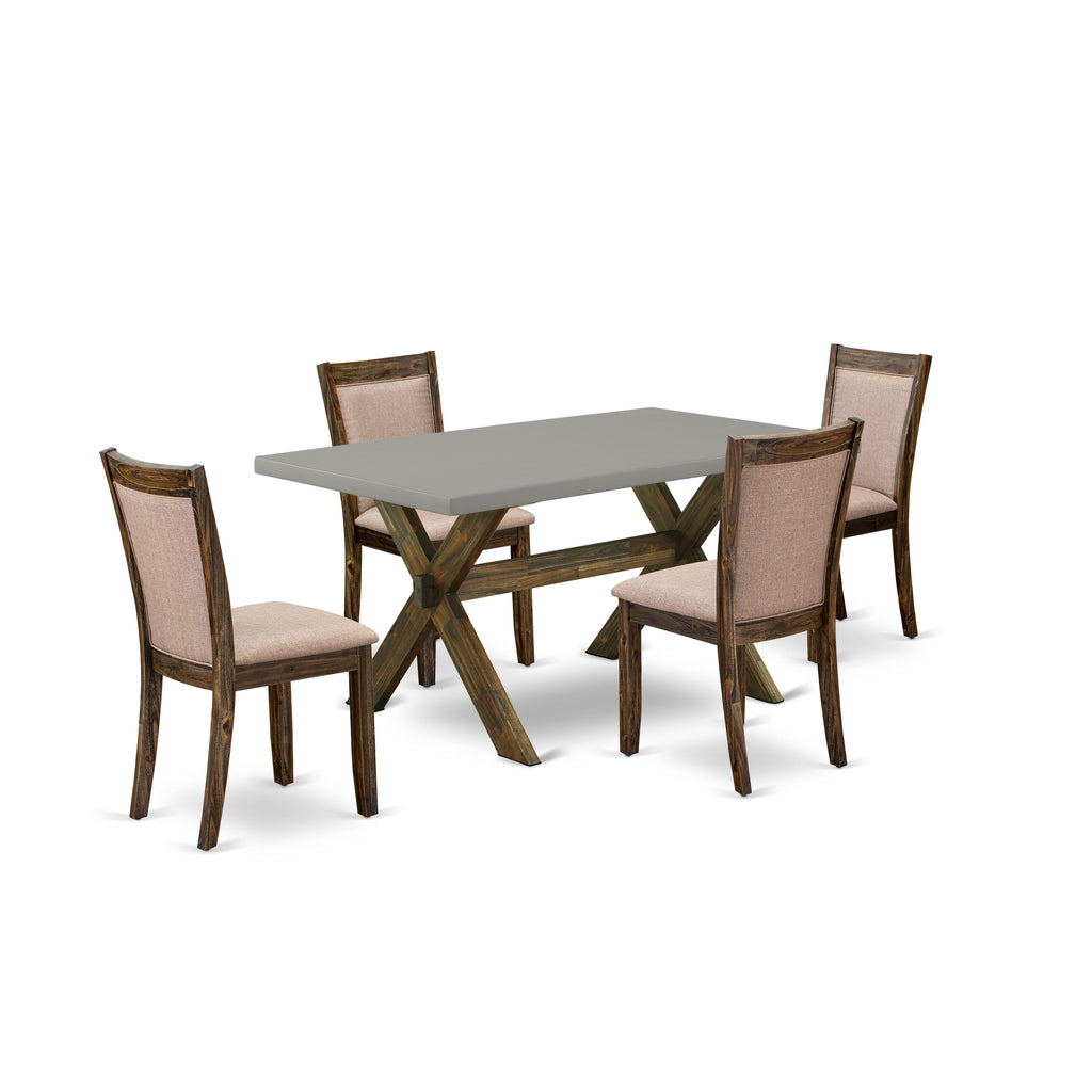 X796M94TE-S 36x60 Inch Dining Ensemble Features X-Legged Table & 4 Khaki Parson Chairs, Multi-Color