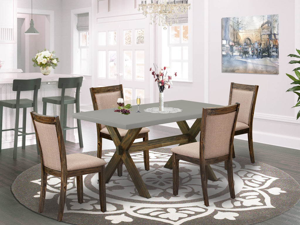 X796M94TE-S 36x60 Inch Dining Ensemble Features X-Legged Table & 4 Khaki Parson Chairs, Multi-Color