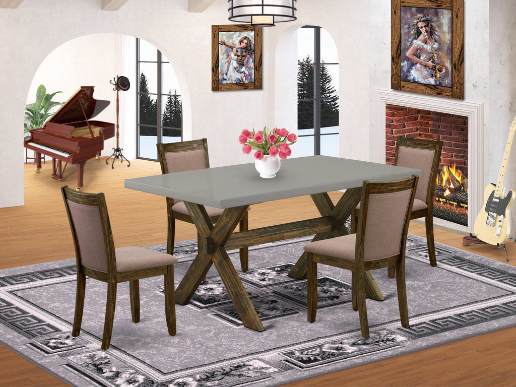 X796MT2UO-S Modern Dining Ensemble 5-Piece Set with Rectangular X-Leg Table & 4 Coffee Linen Chairs