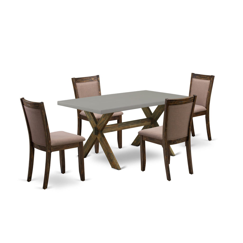 X796MT2UO-S Modern Dining Ensemble 5-Piece Set with Rectangular X-Leg Table & 4 Coffee Linen Chairs