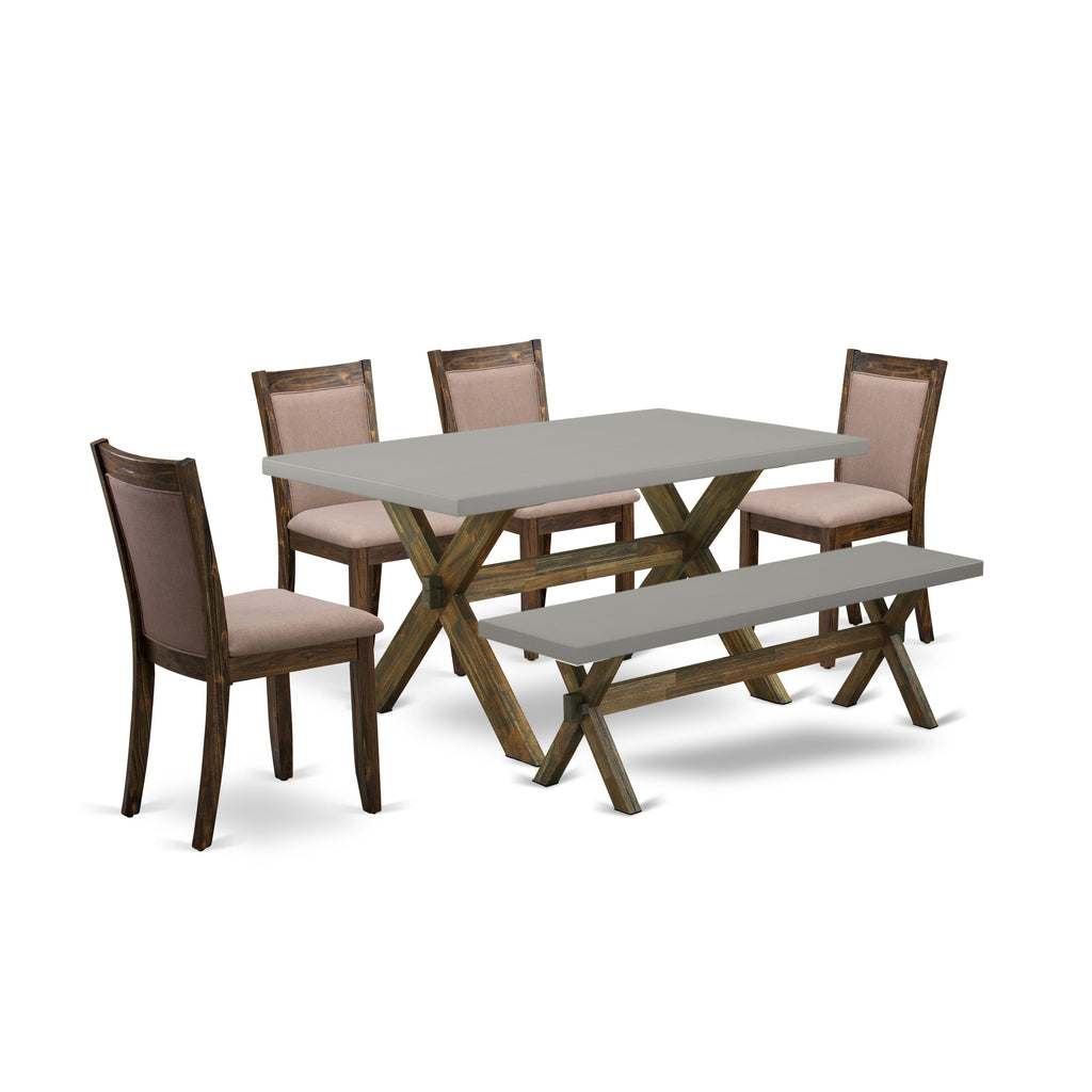 X796MJDB6-6 6-Piece Dining Ensemble with Rectangular Table, X-Legs, and Multi-Colored Seating