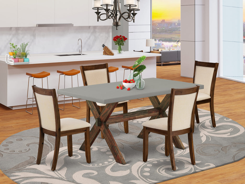 X796MMK2X-U 5 Piece Dining Set with Rectangular Table & 4 Beige Linen Chairs, 36x60 Inch