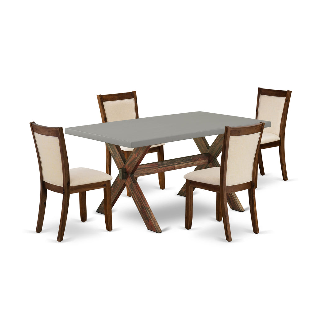 X796MMK2X-U 5 Piece Dining Set with Rectangular Table & 4 Beige Linen Chairs, 36x60 Inch
