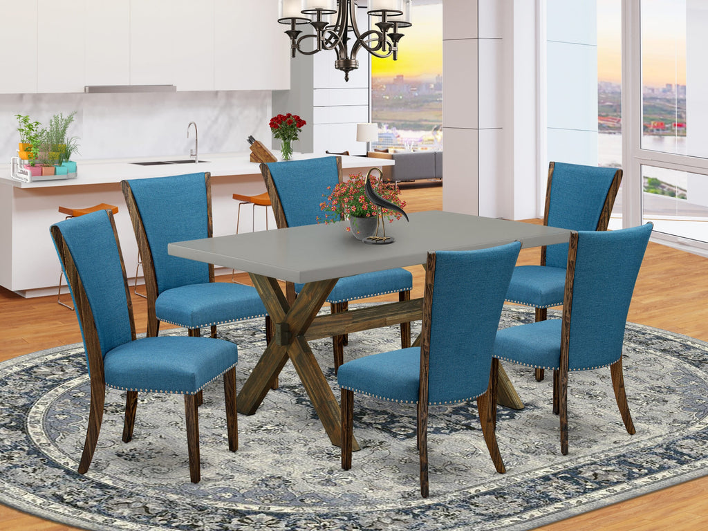 X796VRXA9-B Dinette Ensemble Modern Rectangular Table & 6 Elegant Blue Chairs Set, 36x60