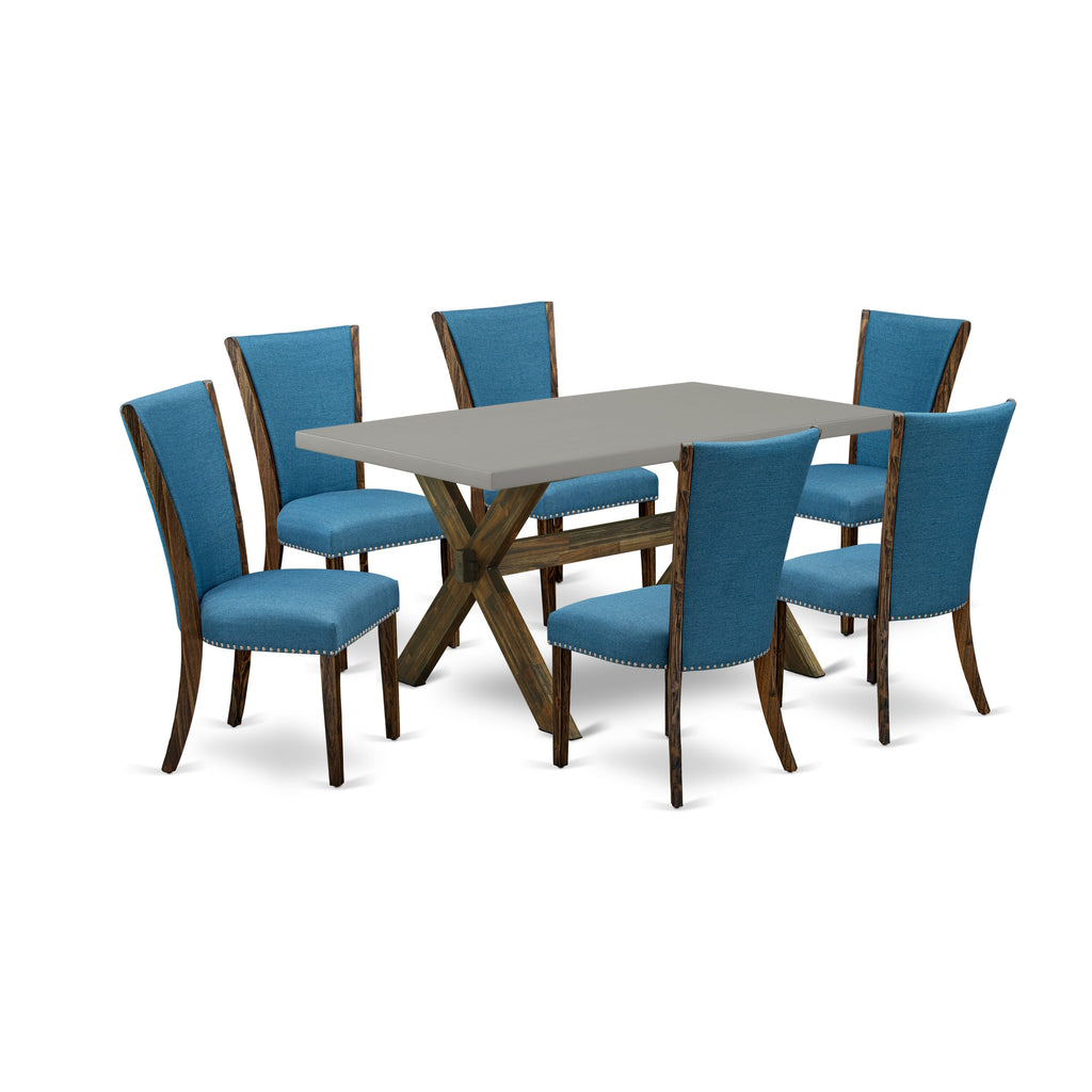X796VRXA9-B Dinette Ensemble Modern Rectangular Table & 6 Elegant Blue Chairs Set, 36x60