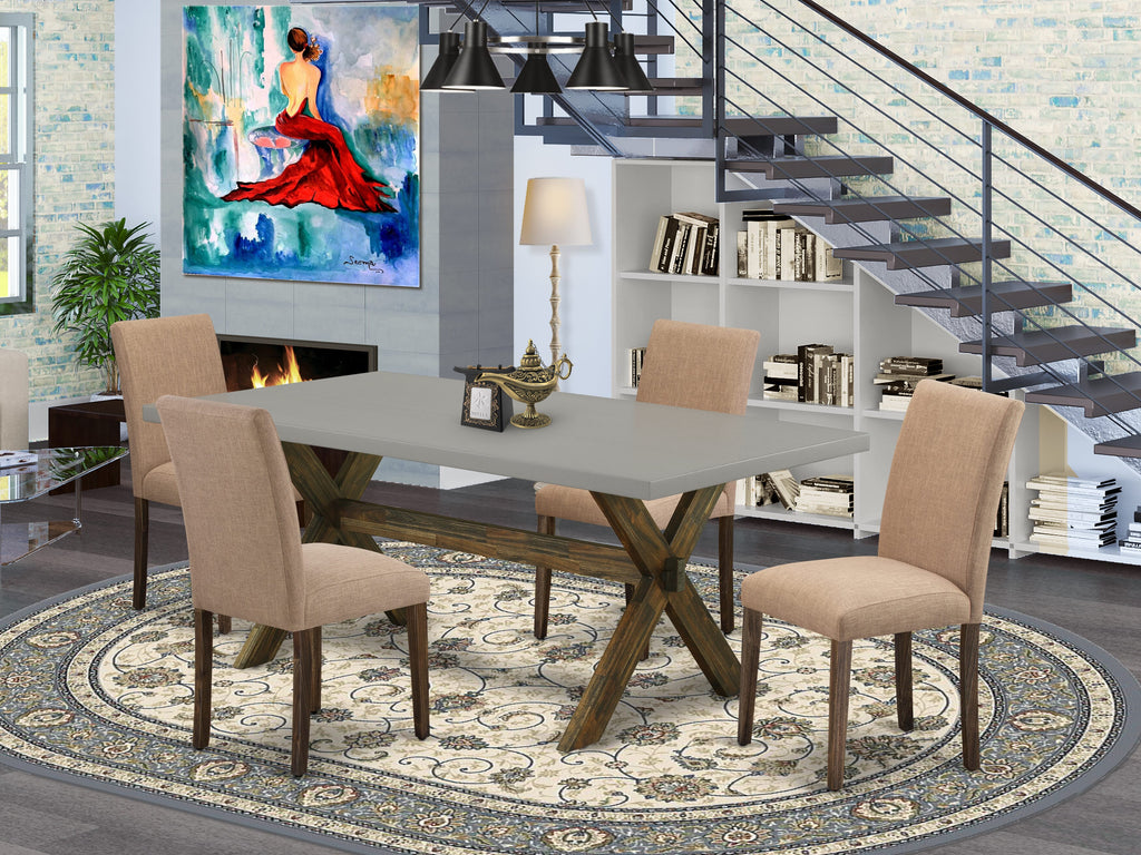 X797A3CXY-S Chic 5 Piece Dining Ensemble with X-Leg Table & Linen Chairs, 40x72, Multi-Color Palette