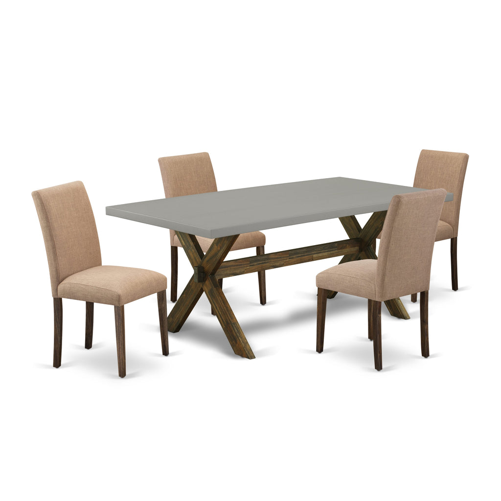 X797A3CXY-S Chic 5 Piece Dining Ensemble with X-Leg Table & Linen Chairs, 40x72, Multi-Color Palette