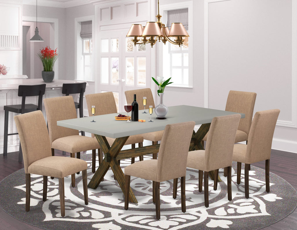 Luxurious X797AAV9A-C 9-Piece Dining Ensemble with Rectangular Table & Upholstered Linen Chairs Set