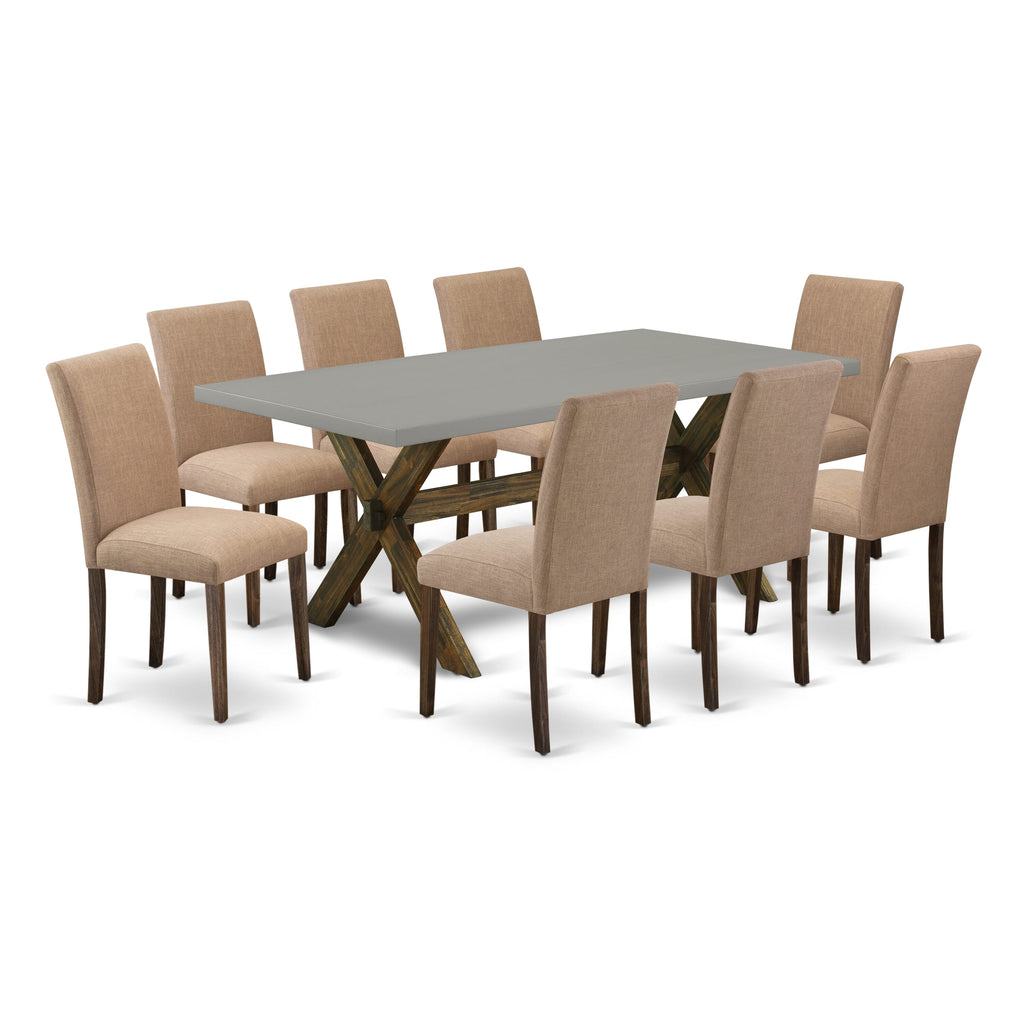 Luxurious X797AAV9A-C 9-Piece Dining Ensemble with Rectangular Table & Upholstered Linen Chairs Set