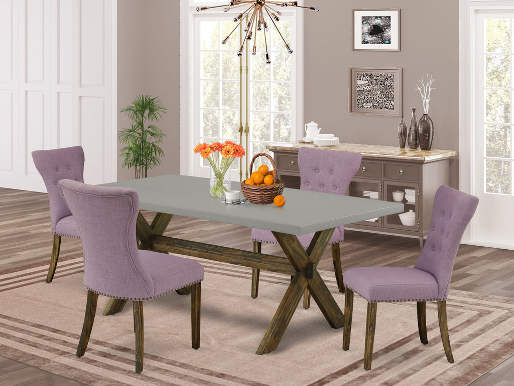Dining Ensemble X797GDEHQ-V Rectangular Table with X-Legs & 4 Dahlia Chairs