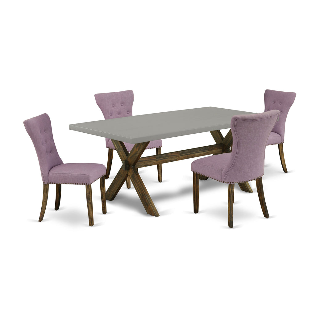 Dining Ensemble X797GDEHQ-V Rectangular Table with X-Legs & 4 Dahlia Chairs