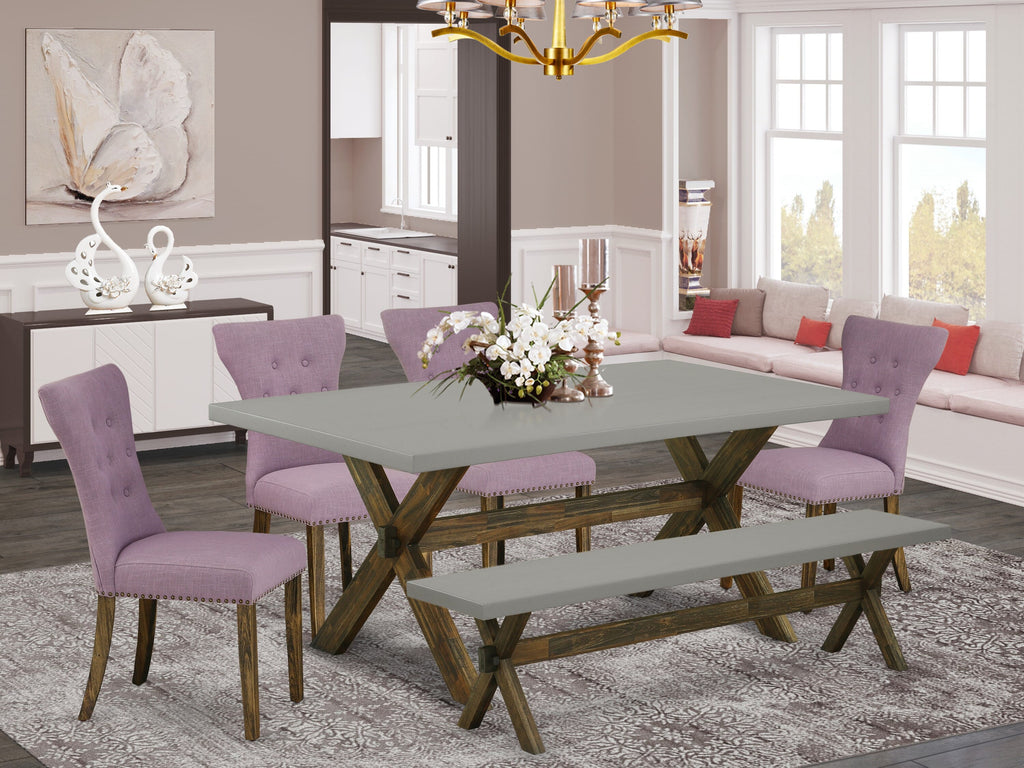 X797G99NI-Q Sleek 6-Piece Dining Ensemble with Rectangular Table, 4 Chairs, and Bench Set, Multi-Colored