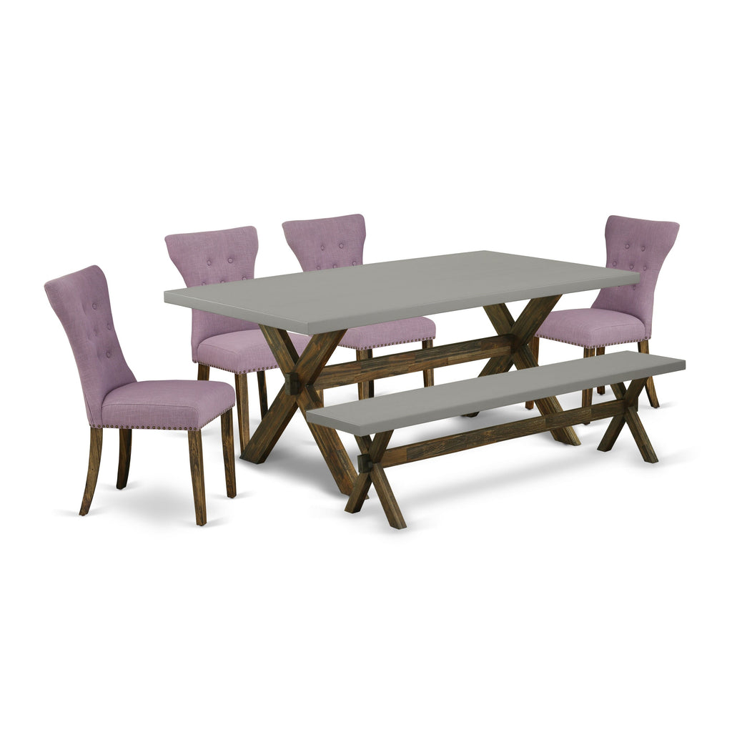 X797G99NI-Q Sleek 6-Piece Dining Ensemble with Rectangular Table, 4 Chairs, and Bench Set, Multi-Colored