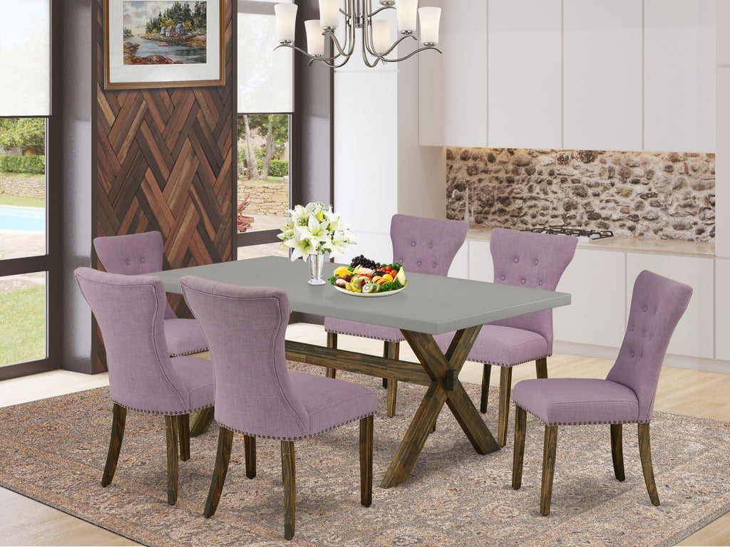 X797G5SJ9-N 7-Piece Dining Ensemble with X-Base Table & 6 Linen Chairs in Multi-Tone