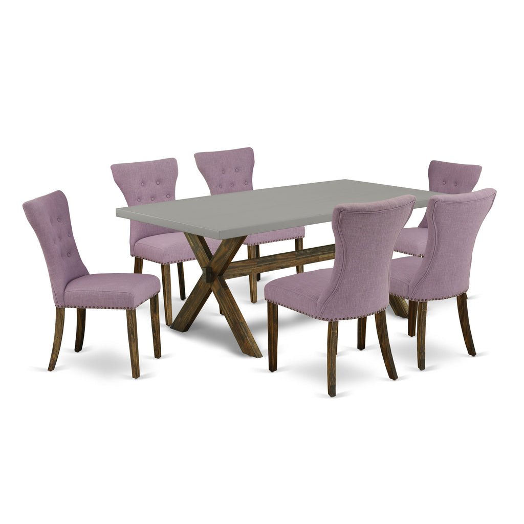 X797G5SJ9-N 7-Piece Dining Ensemble with X-Base Table & 6 Linen Chairs in Multi-Tone