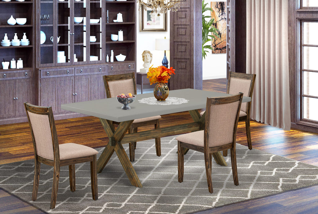 X797M387R-6 6 Piece Dining Set with Rectangular Table, X-Leg Design & Linen Fabric Chairs for 4, 40x72 Inch