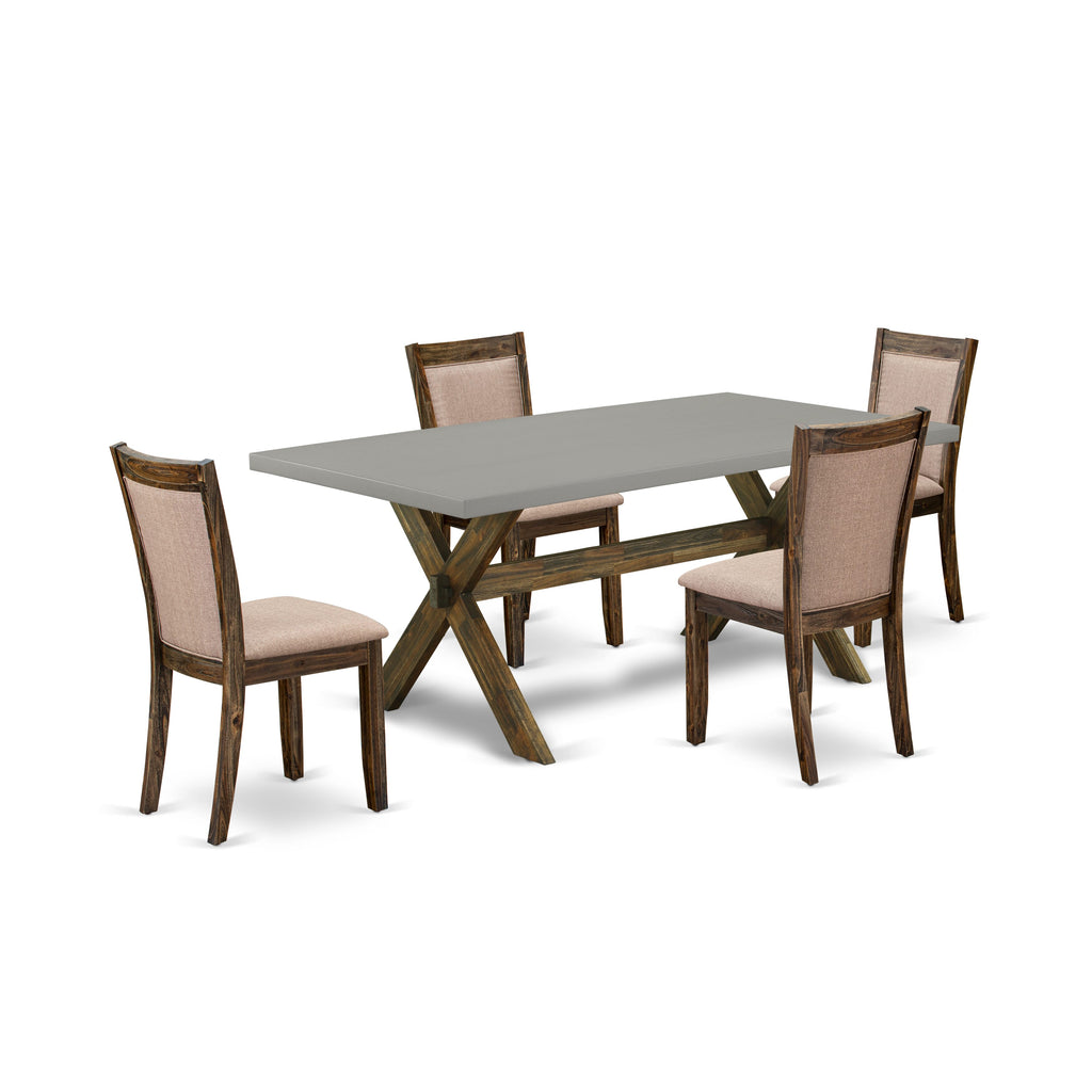 X797M387R-6 6 Piece Dining Set with Rectangular Table, X-Leg Design & Linen Fabric Chairs for 4, 40x72 Inch