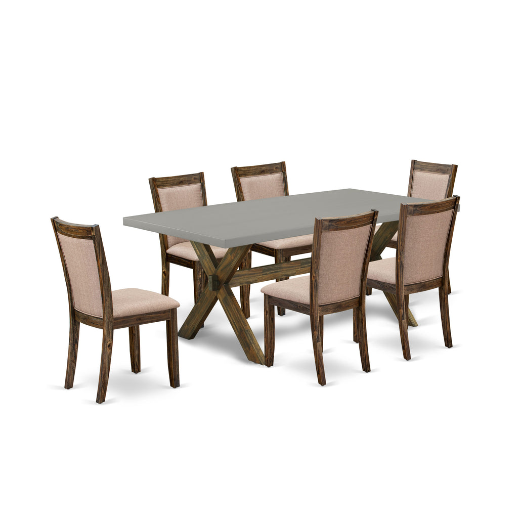 Unique X797MVO5P-1 Dining Ensemble 7-Piece Set with Sleek Rectangular Table and Upholstered Seats
